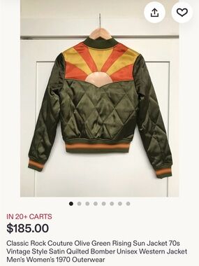 Classic Rock Couture- Medium Sun Green Rising Sun Bomber Jacket